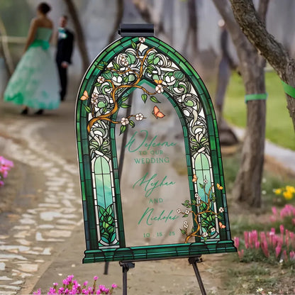 Wedding Welcome Sign, Custom Acrylic Wedding Sign, Printed Stained Glass Wedding Entrance Sign, Vintage Wedding Decorations