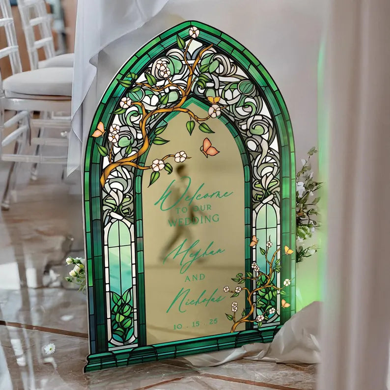 Wedding Welcome Sign, Custom Acrylic Wedding Sign, Printed Stained Glass Wedding Entrance Sign, Vintage Wedding Decorations