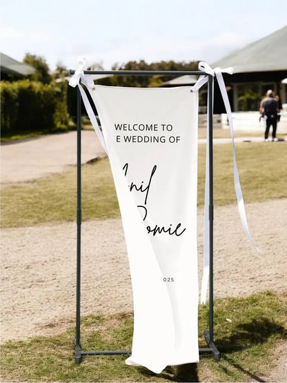 Custom Linen Wedding Welcome Sign, Fabric Wedding Sign, Personalised Boho Wedding Decor, Rustic Wedding Banner, Large Fabric Welcome Sign 02