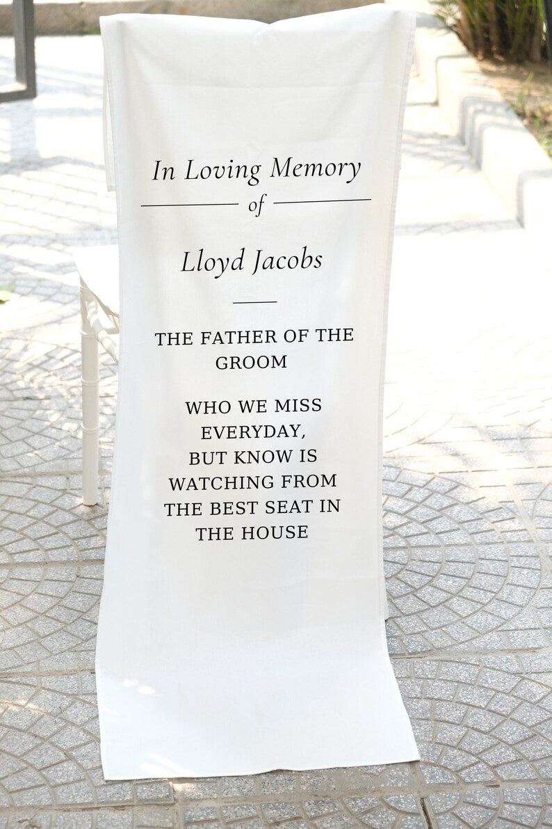 Wedding Memorial Sign, In Memory Chair Banner, Reserved Seat for Loved Ones, Custom Wedding Decoration MS05
