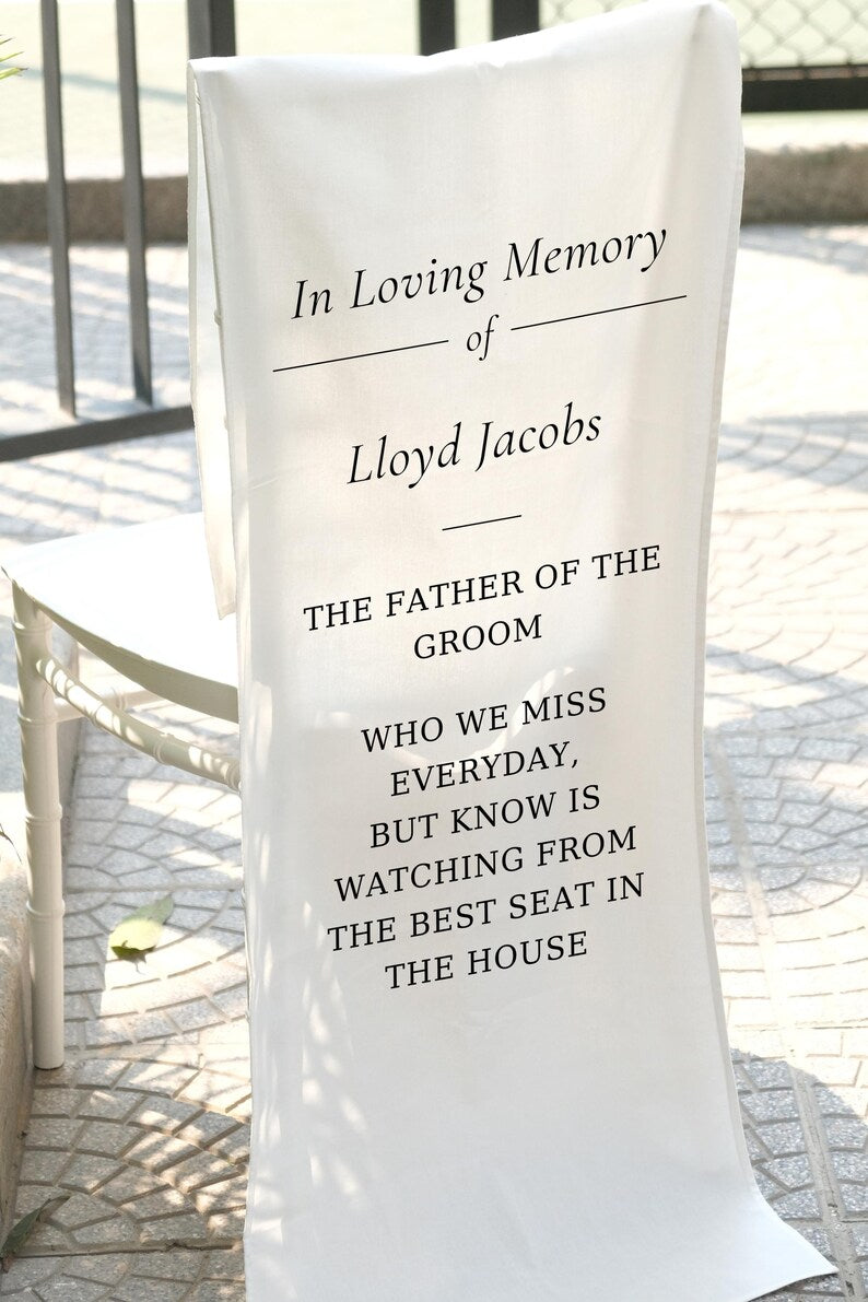 Wedding Memorial Sign, In Memory Chair Banner, Reserved Seat for Loved Ones, Custom Wedding Decoration MS05