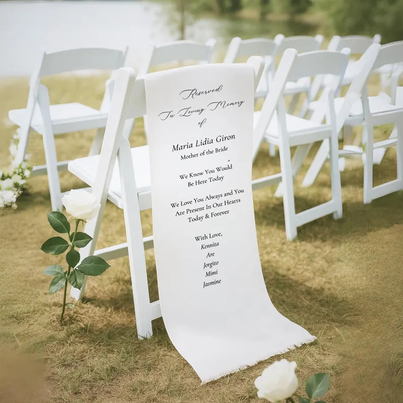 Custom Memorial Wedding Sign, Reserved Wedding Memorial Chair Sign, Personalized Fabric Sign, Wedding Chair Banner In Memory Loved Ones
