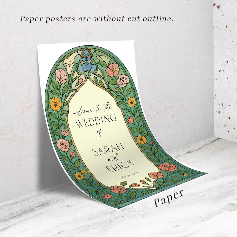 Stained Glass Wildflowers Wedding Sign, Floral Mirror Wedding Welcome Sign, Printed Frosted Acrylic Wedding Sign, Wildflower Wedding Decor