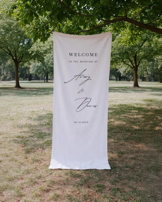 Custom Linen Wedding Signs, Wedding Welcome Sign, Modern Wedding Welcome Sign, Fabric Sign, Wedding Fabric Welcome Sign, Boho Wedding WS17