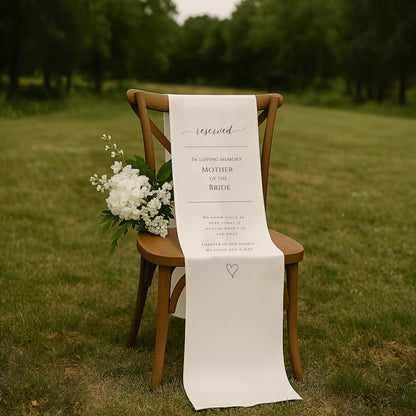 Personalized Fabric Sign, Wedding, Wedding Memorial Sign, Reserved In Loving Memory, Memorial Chair Cover, Memory Linen Chair Sign MS11