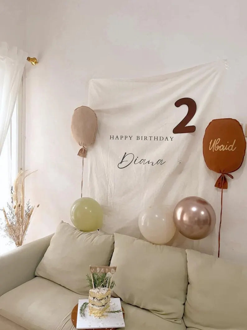 Fabric Birthday Banner, Personalized Kids Birthday Banner, Boho Kids Party Decor, Personalised Linen Flag, Outdoor Birthday Backdrop