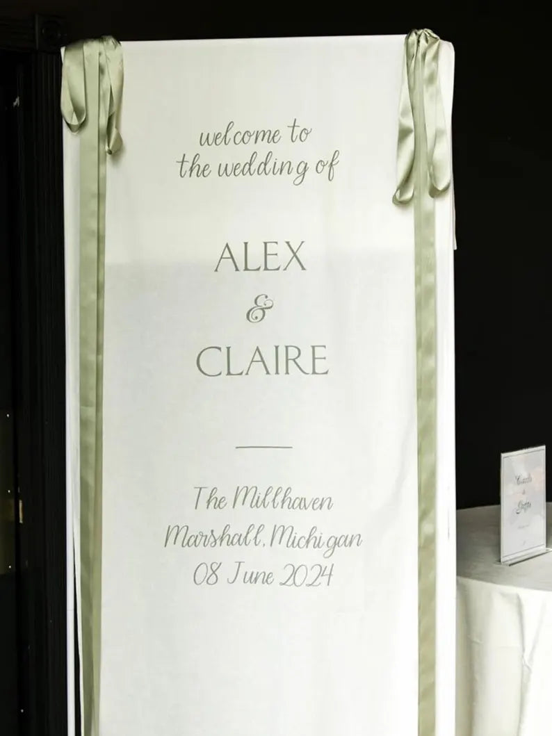 Wedding Fabric Sign, Linen Welcome Sign, Personalized Wedding Decor, Custom Bridal Banner, Outdoor Wedding Sign