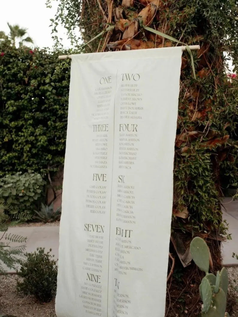 Fabric Wedding Seating Chart Sign Modern Wedding Fabric Linen Custom Shower ceremony Boho Bridal Wedding Ceremony Fabric Seating Chart SC