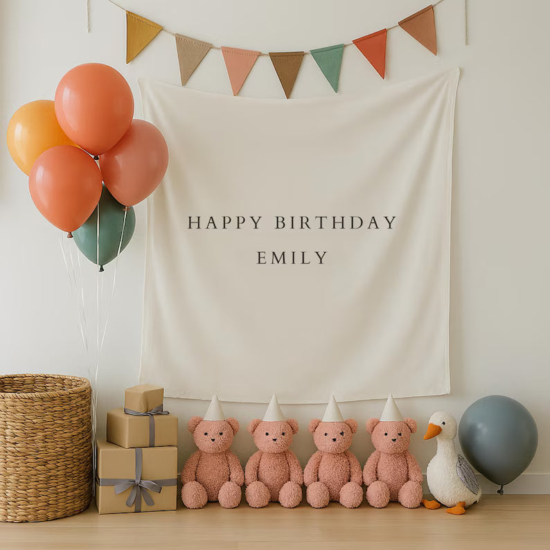 Custom Birthday Banner, Personalised Birthday Name Flag, Birthday Banner, Fabric Sign, Fabric Birtday Sign, Birthday Boho Wall Art, Linen