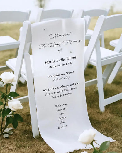 Custom Memorial Wedding Sign, Reserved Wedding Memorial Chair Sign, Personalized Fabric Sign, Wedding Chair Banner In Memory Loved Ones