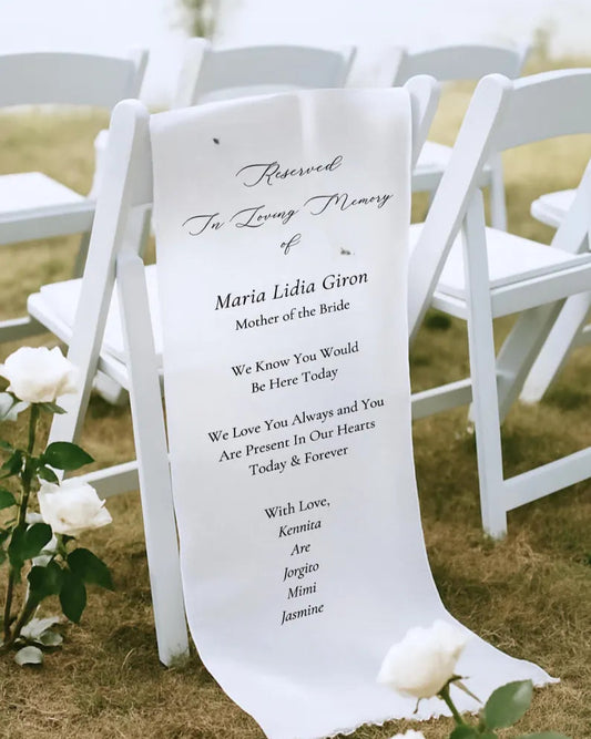 Custom Memorial Wedding Sign, Reserved Wedding Memorial Chair Sign, Personalized Fabric Sign, Wedding Chair Banner In Memory Loved Ones