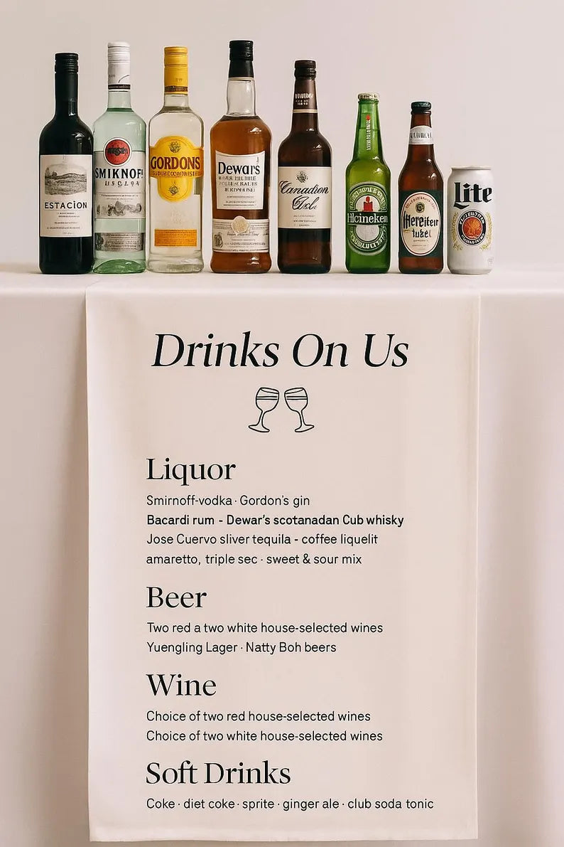 Fabric Bar Sign, Wedding Bar Menu, Custom Linen Bar Sign, Bar Sign, Signature Cocktails Sign, Minimalist Bar, His and Hers Wedding Bar Sign