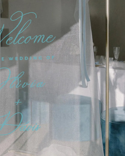 Sheer Wedding Sign, Romantic Wedding Sign, Wedding Backdrop, Voile Wedding Banner, Organza Wedding Sign, Fabric Welcome Sign