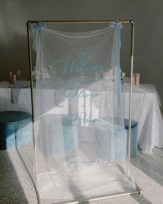 Sheer Wedding Sign, Romantic Wedding Sign, Wedding Backdrop, Voile Wedding Banner, Organza Wedding Sign, Fabric Welcome Sign