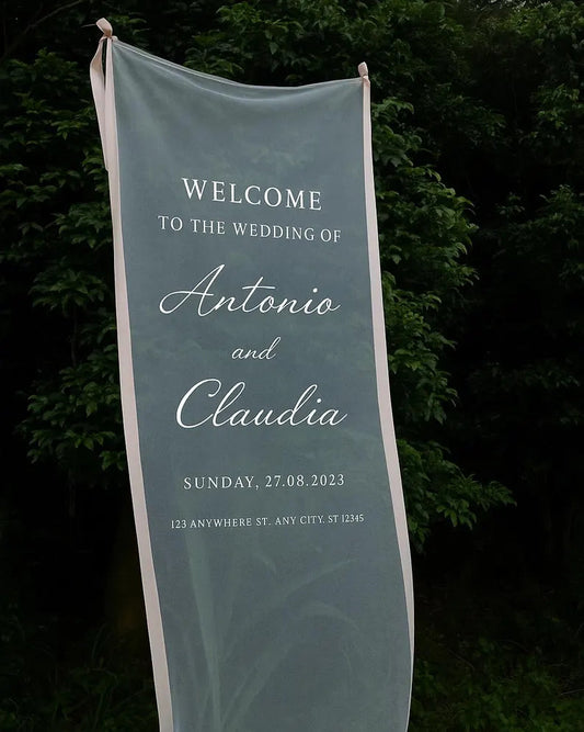 Romantic Sheer Wedding Sign,Personalized Sheer Fabric Wedding Sign,Custom Transparent Linen Welcome Banner