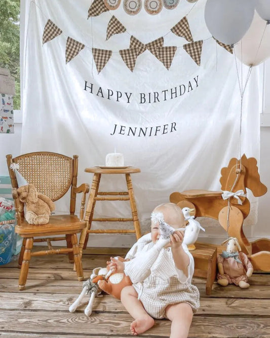 Custom Birthday Sign, Fabric Name Banner, Boho Kids Party Decor, Personalised Linen Flag, Outdoor Birthday Backdrop, Minimalist Wall Art