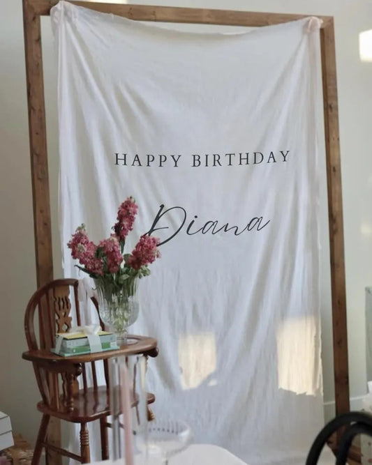 Fabric Birthday Banner, Personalized Kids Birthday Banner, Boho Kids Party Decor, Personalised Linen Flag, Outdoor Birthday Backdrop