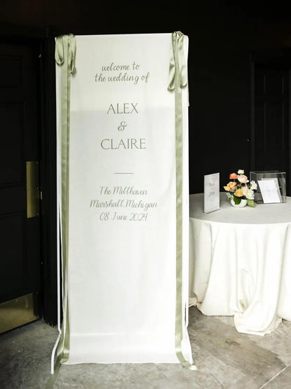 Wedding Fabric Sign, Linen Welcome Sign, Personalized Wedding Decor, Custom Bridal Banner, Outdoor Wedding Sign