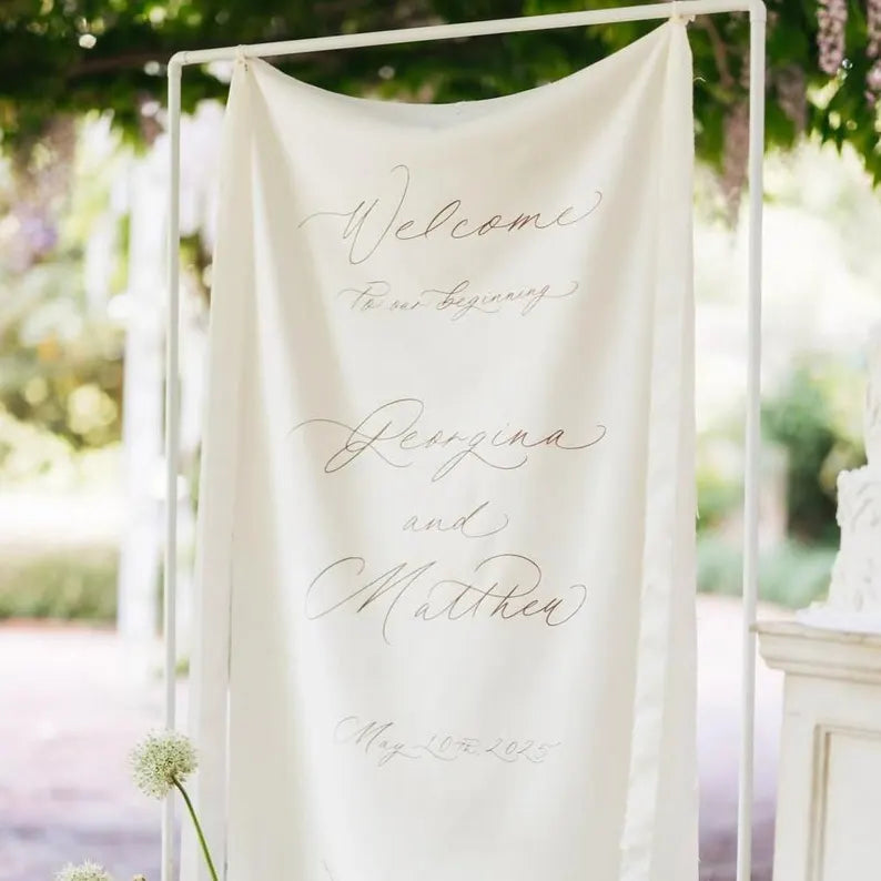 Personalized Wedding Sign – Custom Backdrop – Elegant Wedding Decor – Outdoor Ceremony Art – Calligraphy Design