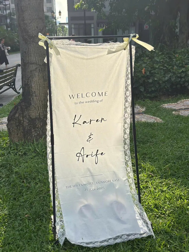 Welcome Wedding Sign | Custom Fabric Banner | Lace Wedding Backdrop | Personalized Wedding Signage