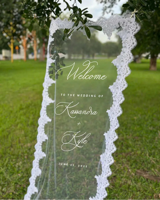 Sheer Wedding Sign, Romantic Wedding Sign, Wedding Backdrop, Voile Wedding Banner, Organza Wedding Sign, Fabric Welcome Sign