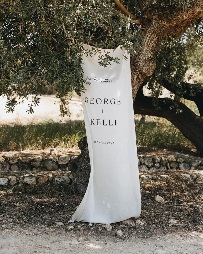 Custom Linen Wedding Sign | Personalized Linen Welcome Sign | Fabric Wedding Sign With Stand | Custom Event Decor | Boho Wedding