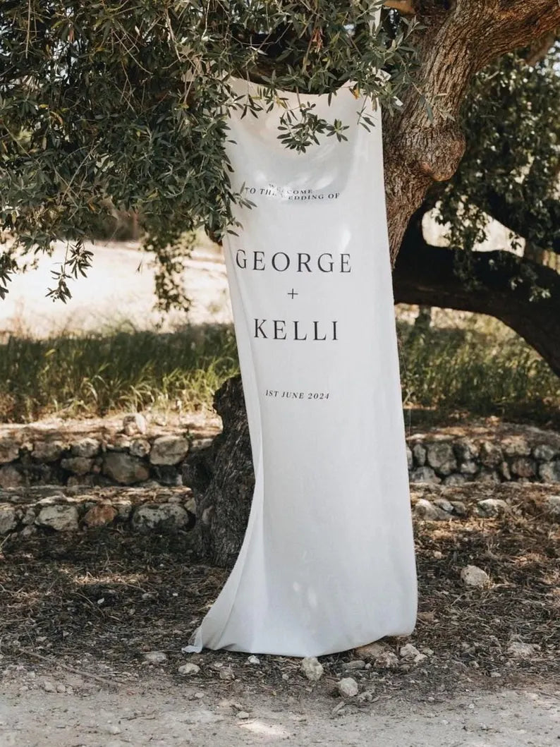 Custom Linen Wedding Sign | Personalized Linen Welcome Sign | Fabric Wedding Sign With Stand | Custom Event Decor | Boho Wedding