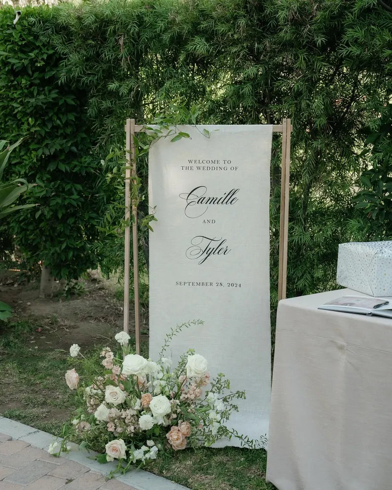 Fabric Wedding Welcome Sign，Personalized Wedding Welcome Sign, Fabric Sign, Custom Linen Wedding Signs，Linen Wedding Sign，Wedding banner