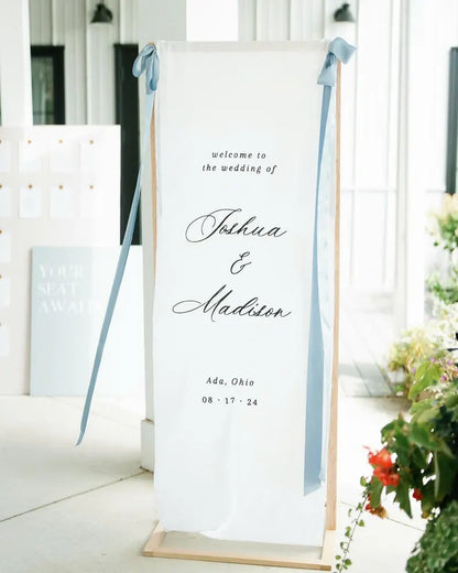 Minimalist Wedding Welcome Sign, Custom Fabric Wedding Banner with Names & Date, Outdoor Garden Ceremony Decor, Personalized Linen Sign