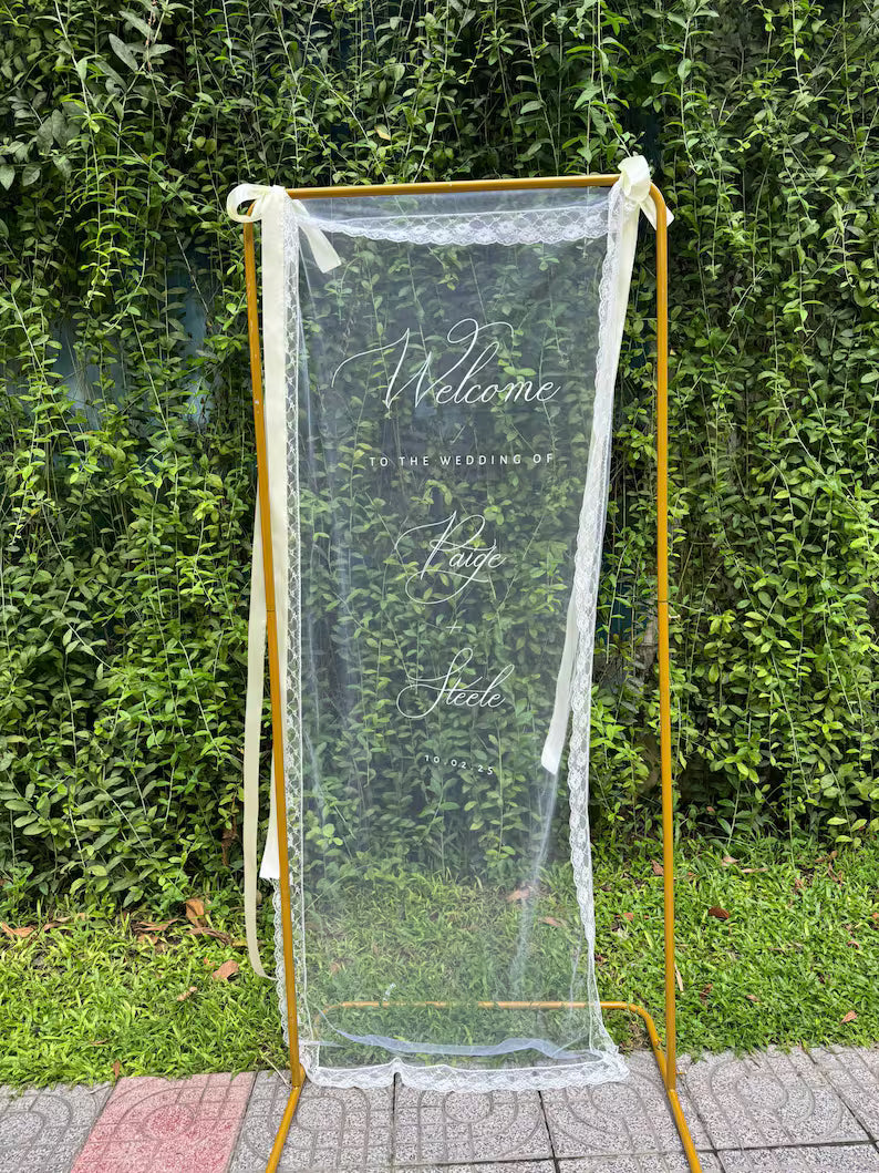 Sheer Wedding Sign, Romantic Wedding Sign, Wedding Backdrop, Voile Wedding Banner, Organza Wedding Sign, Fabric Welcome Sign