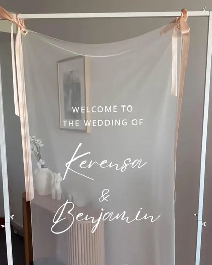 Romantic Sheer Wedding Sign,Personalized Sheer Fabric Wedding Sign,Custom Transparent Linen Welcome Banner