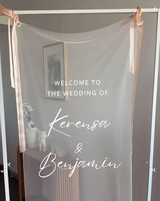Romantic Sheer Wedding Sign,Personalized Sheer Fabric Wedding Sign,Custom Transparent Linen Welcome Banner