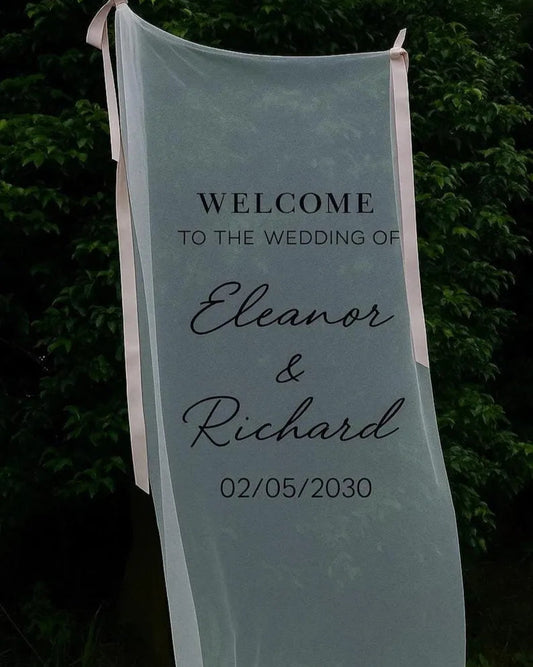 Sheer Wedding Sign, Romantic Wedding Sign, Wedding Backdrop, Voile Wedding Banner, Organza Wedding Sign, Fabric Welcome Sign