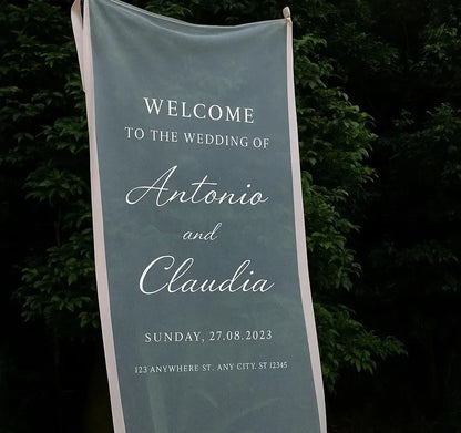 Sheer Wedding Sign | Personalized Welcome Banner | Elegant Wedding Backdrop | Custom Bridal Signage