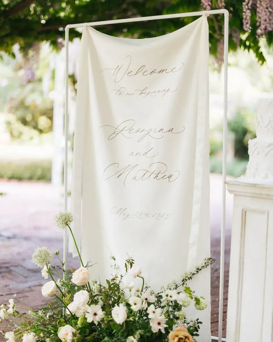 Personalized Wedding Sign – Custom Backdrop – Elegant Wedding Decor – Outdoor Ceremony Art – Calligraphy Design