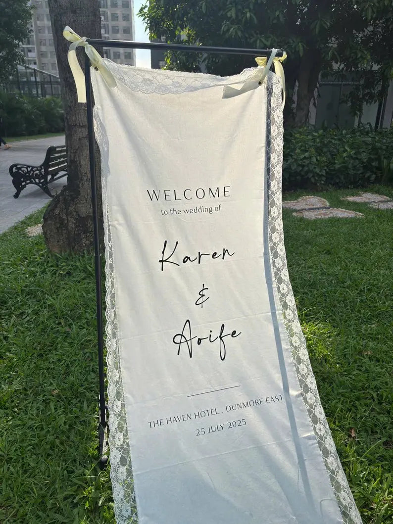 Welcome Wedding Sign | Custom Fabric Banner | Lace Wedding Backdrop | Personalized Wedding Signage