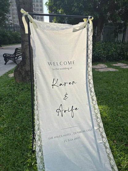 Welcome Wedding Sign | Custom Fabric Banner | Lace Wedding Backdrop | Personalized Wedding Signage
