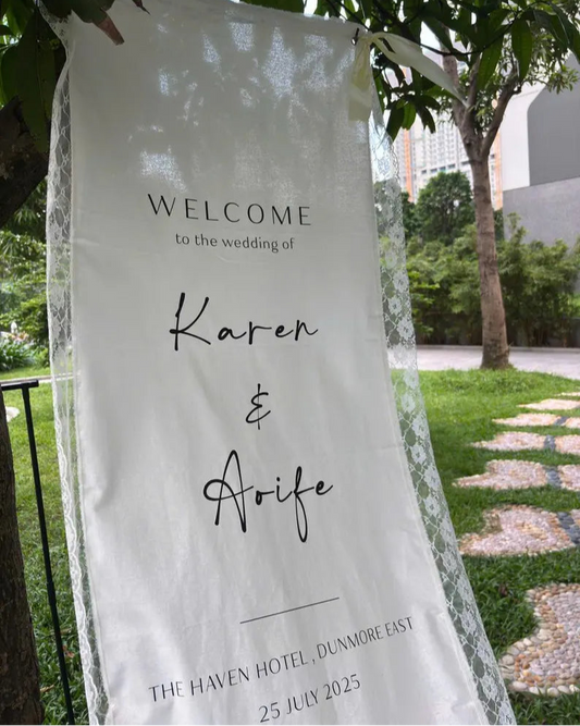 Welcome Wedding Sign | Custom Fabric Banner | Lace Wedding Backdrop | Personalized Wedding Signage