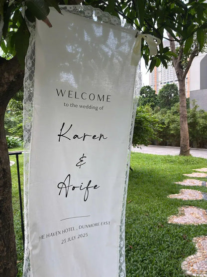 Welcome Wedding Sign | Custom Fabric Banner | Lace Wedding Backdrop | Personalized Wedding Signage