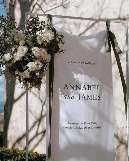 Minimalist Wedding Welcome Sign, Custom Fabric Wedding Banner with Names & Date, Outdoor Garden Ceremony Decor, Personalized Linen Sign