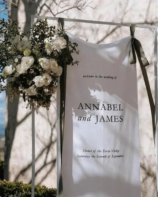 Minimalist Wedding Welcome Sign, Custom Fabric Wedding Banner with Names & Date, Outdoor Garden Ceremony Decor, Personalized Linen Sign