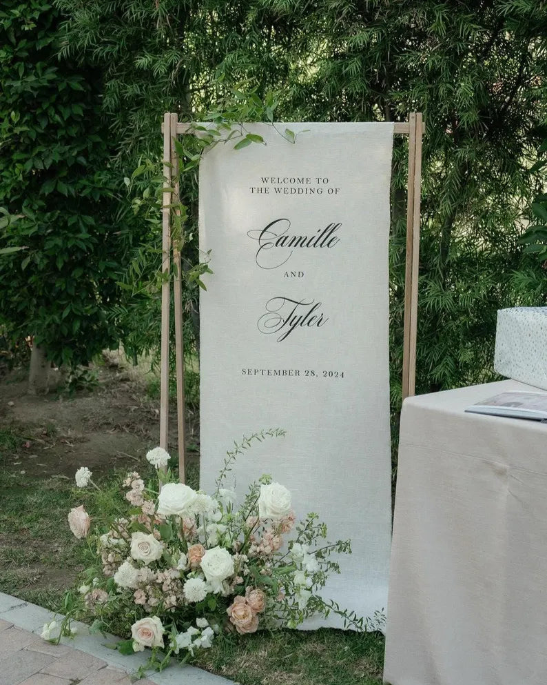 Fabric Wedding Welcome Sign，Personalized Wedding Welcome Sign, Fabric Sign, Custom Linen Wedding Signs，Linen Wedding Sign，Wedding banner