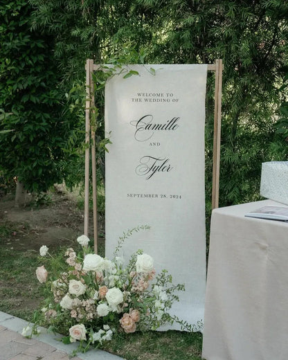 Fabric Wedding Welcome Sign，Personalized Wedding Welcome Sign, Fabric Sign, Custom Linen Wedding Signs，Linen Wedding Sign，Wedding banner