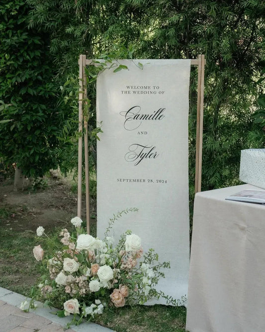 Fabric Wedding Welcome Sign，Personalized Wedding Welcome Sign, Fabric Sign, Custom Linen Wedding Signs，Linen Wedding Sign，Wedding banner