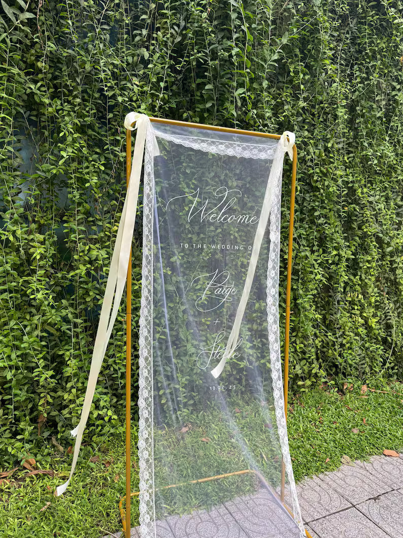 Sheer Wedding Sign, Romantic Wedding Sign, Wedding Backdrop, Voile Wedding Banner, Organza Wedding Sign, Fabric Welcome Sign