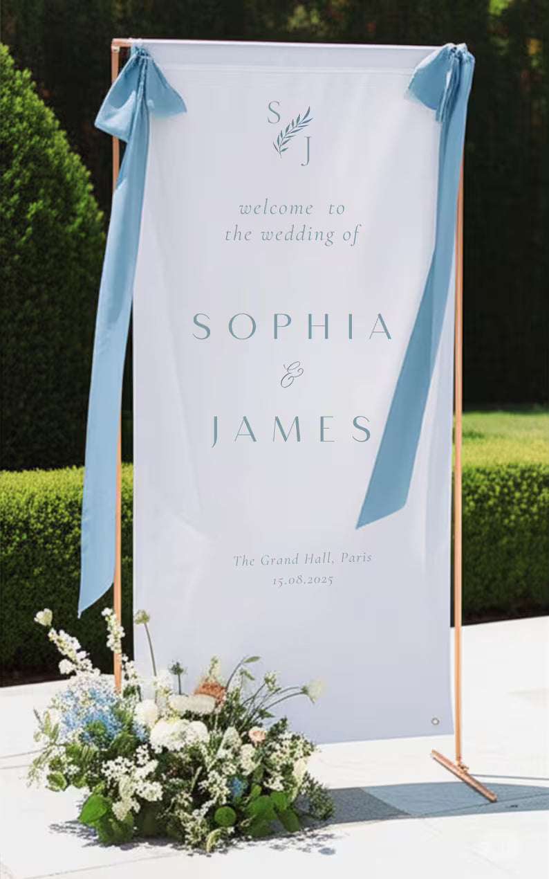 Custom Wedding Fabric Sign, Linen Wedding Welcome Sign, Modern Outdoor Wedding Banner, Personalized Wedding Decoration, Engagement Sign
