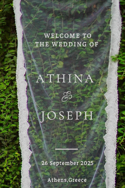 Sheer Wedding Sign, Romantic Wedding Sign, Wedding Backdrop, Voile Wedding Banner, Organza Wedding Sign, Fabric Welcome Sign