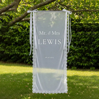 Romantic Sheer Wedding Sign, Linen Wedding Welcome Sign,Modern Outdoor Wedding Banner, Personalized Wedding Decoration,Engagement Party Sign