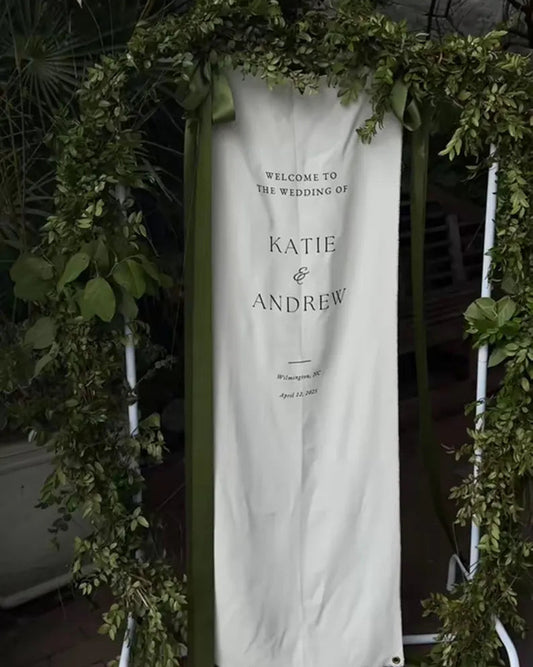 Personalized Linen Wedding Sign, Custom Minimal Welcome Sign, Fabric Welcome Sign, Wedding Decoration, Custom Fabric Wedding Sign with Stand