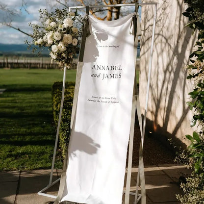 Minimalist Wedding Welcome Sign, Custom Fabric Wedding Banner with Names & Date, Outdoor Garden Ceremony Decor, Personalized Linen Sign